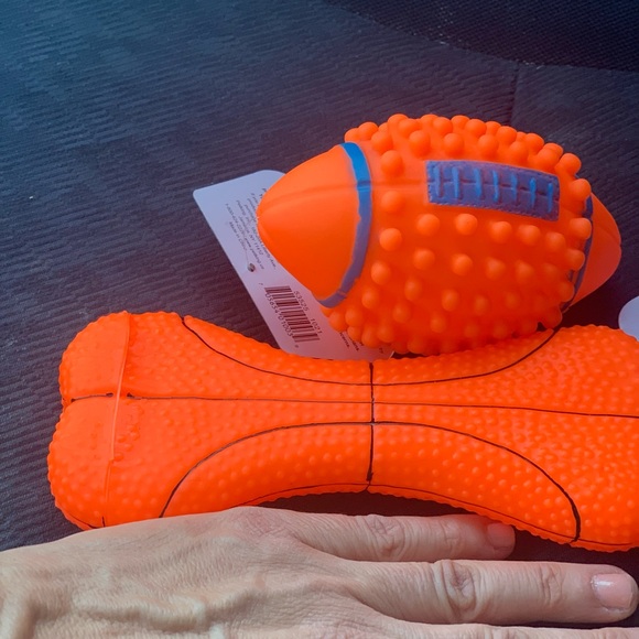 Orange Sports Themed Dog Squeak Toys Football and Bone doggie toys - Picture 4 of 5